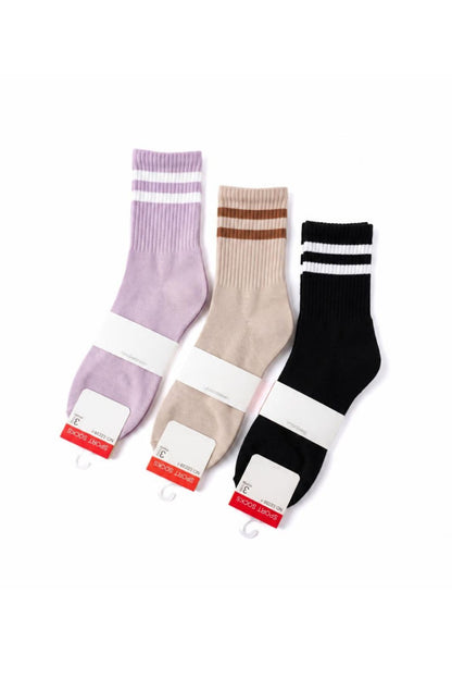 Pack de 3 calcetines deportivos lila, beige y negro con rayas blancas