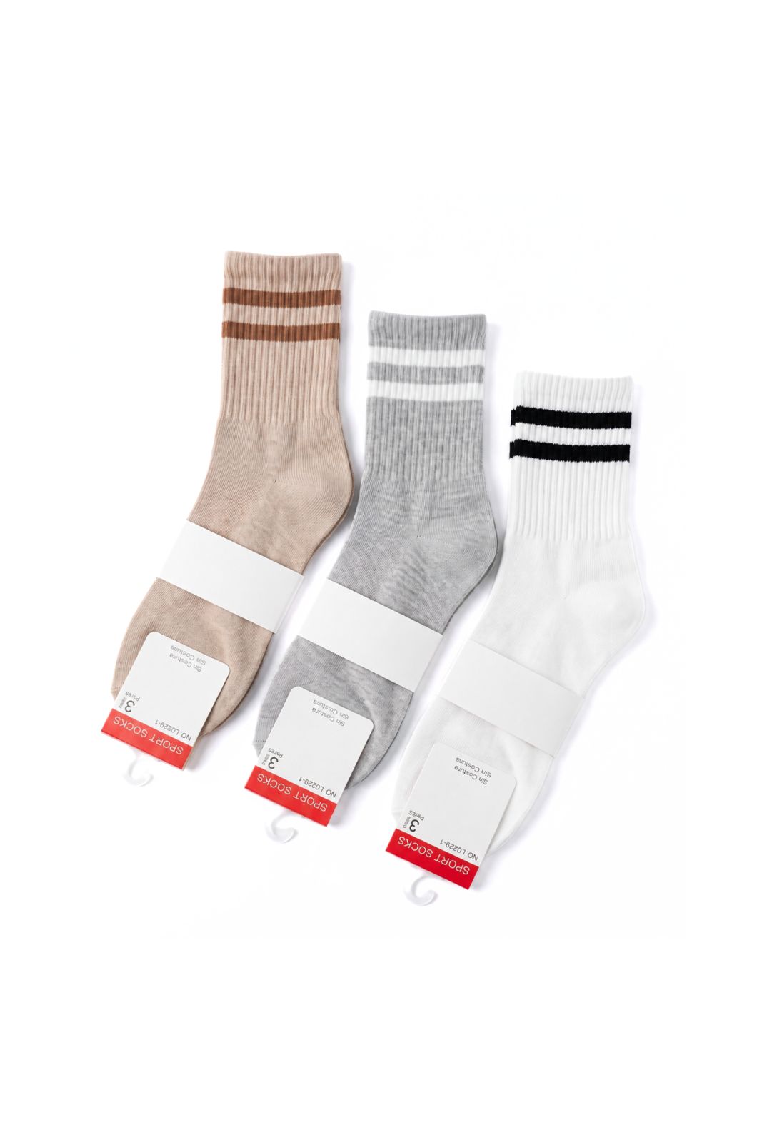 Pack de 3 calcetines deportivos beige, gris y blanco con rayas blancas
