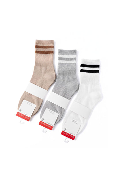 Pack de 3 calcetines deportivos beige, gris y blanco con rayas blancas