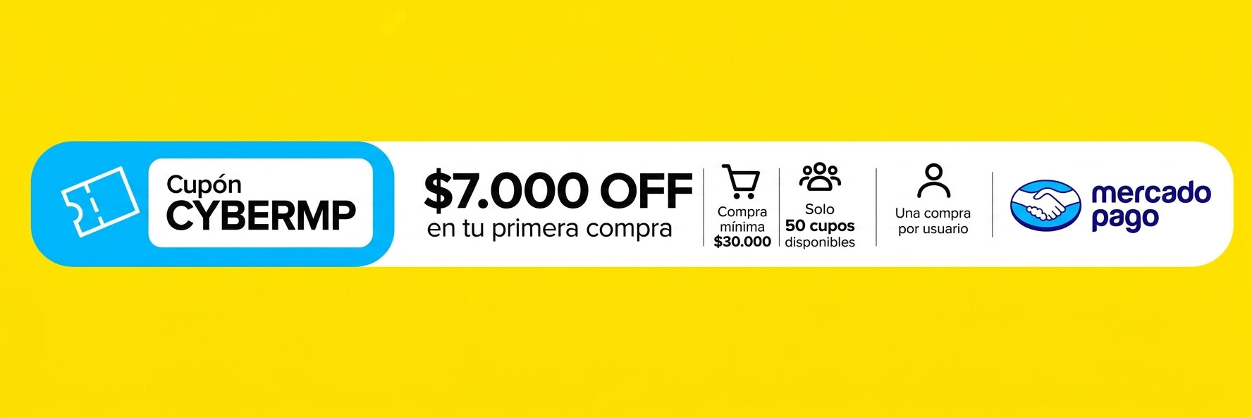 Cupón CYBERMP de Mercado Pago: $7.000 OFF en tu primera compra